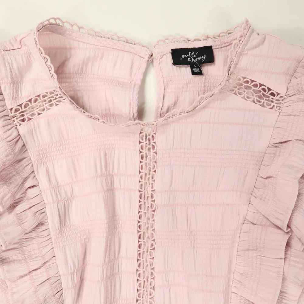 Milk & Honey Blouse Women's Pink Ruffle Tiered Size Large - Picture 6 of 13
